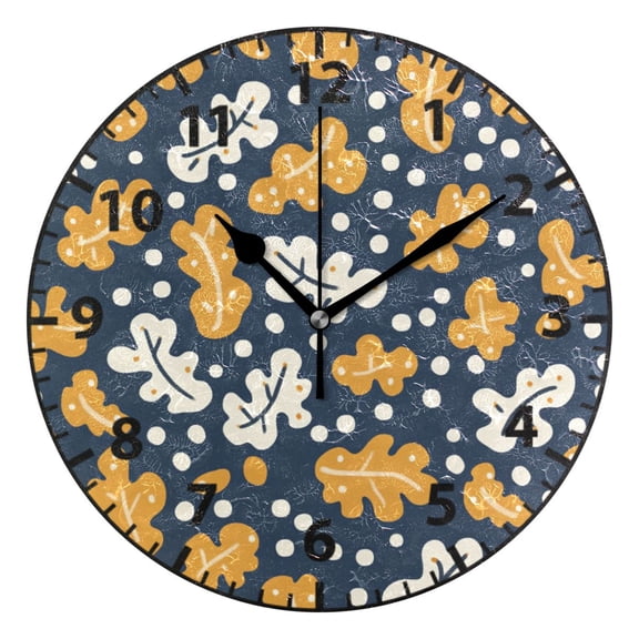 9.84in Leaves Icons Pattern PVC Canvas Wall and Table Clock with Canvas Texture, Black or Gold Hands