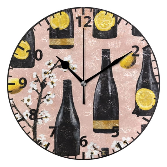 9.84in Lemon and Wine PVC Canvas Wall and Table Clock with Canvas Texture, Black or Gold Hands