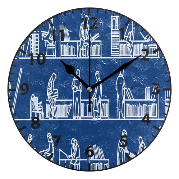 Library Student Sketches Wall Clock Modern Small Clock Black Hands for Office, Home, Bedroom,School 9.84in