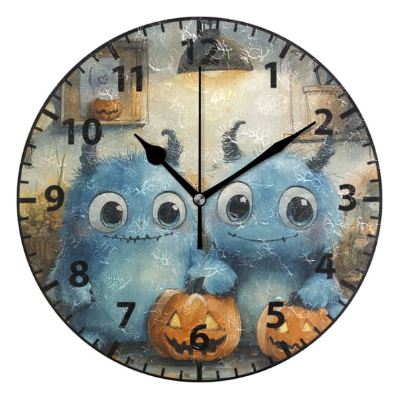 9.84in Little Monsters PVC Canvas Wall and Table Clock with Canvas Texture, Black or Gold Hands
