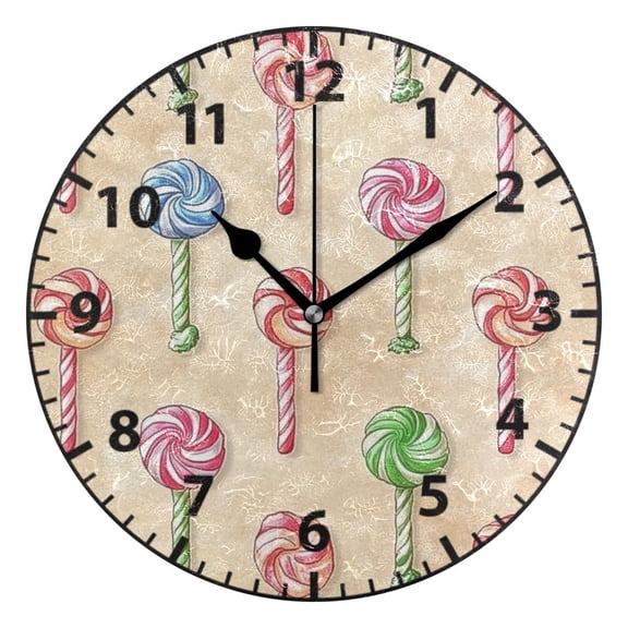 Lollipops Candy Pattern Wall Clock Modern Small Clock Gold Hands for Office, Home, Bedroom,School 9.84in