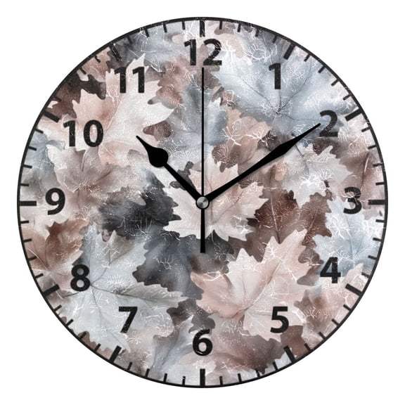 Maple Leaf Pattern Wall Clock Modern Small Clock Gold Hands for Office, Home, Bedroom,School 9.84in