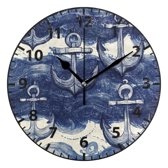 9.84in Marine Elements Pattern PVC Canvas Wall and Table Clock with Canvas Texture, Black or Gold Hands