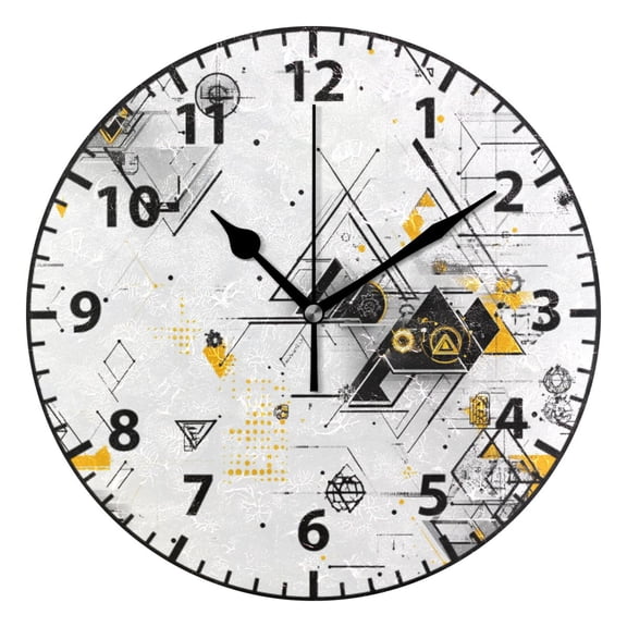 9.84in Mechanical Geometric Patterns PVC Canvas Wall and Table Clock with Canvas Texture, Black or Gold Hands