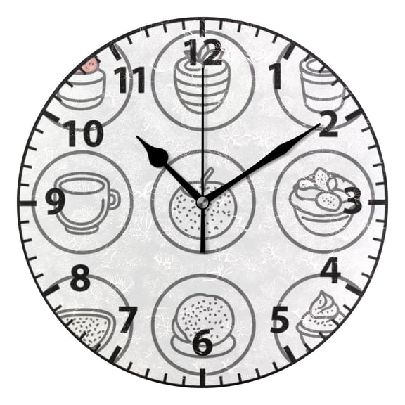 Minimalist Food Icon Wall Clock Modern Small Clock Gold Hands for Office, Home, Bedroom,School 9.84in