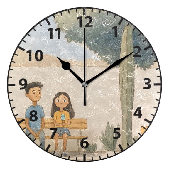 Minimalist Kids Sitting Wall Clock Modern Small Clock Gold Hands for Office, Home, Bedroom,School 9.84in