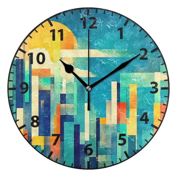 9.84in Modern Design City PVC Canvas Wall and Table Clock with Canvas Texture, Black or Gold Hands