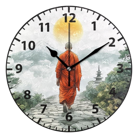 9.84in Monk Sunrise PVC Canvas Wall and Table Clock with Canvas Texture, Black or Gold Hands