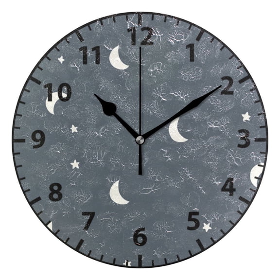 Moon and Star Pattern Design Wall Clock Modern Small Clock Gold Hands for Office, Home, Bedroom,School 9.84in