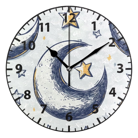 9.84in Moon and Stars PVC Canvas Wall and Table Clock with Canvas Texture, Black or Gold Hands