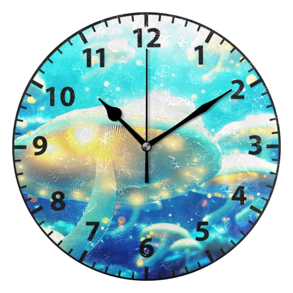 9.84in Mushroom PVC Canvas Wall and Table Clock with Canvas Texture, Black or Gold Hands