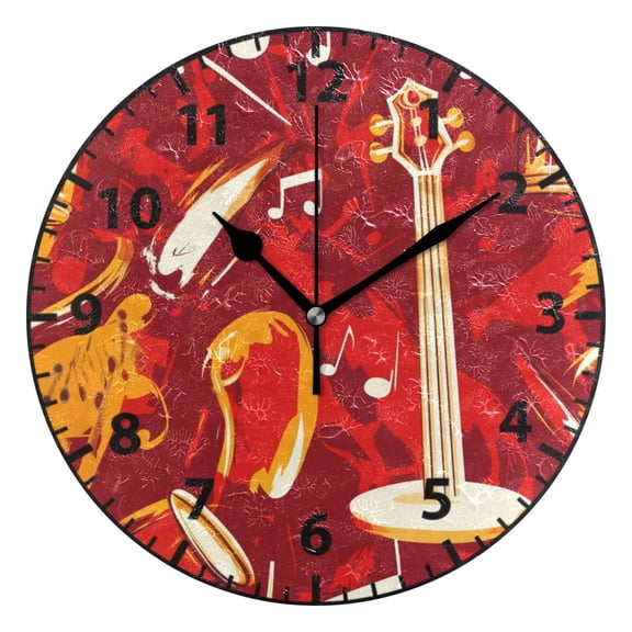 Musical Notes and Instruments Wall Clock Modern Small Clock Black Hands for Office, Home, Bedroom,School 9.84in