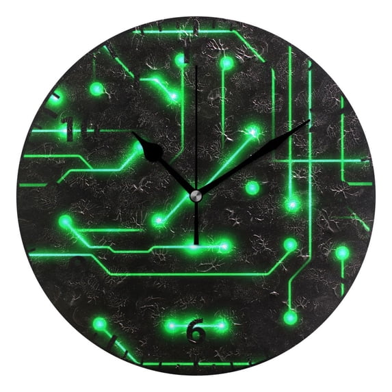 9.84in Neon Circuit Design PVC Canvas Wall and Table Clock with Canvas Texture, Black or Gold Hands