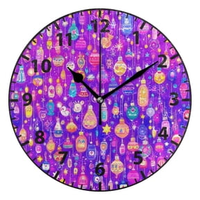 9.84in Neon Lanterns Pattern PVC Canvas Wall and Table Clock with Canvas Texture, Black or Gold Hands