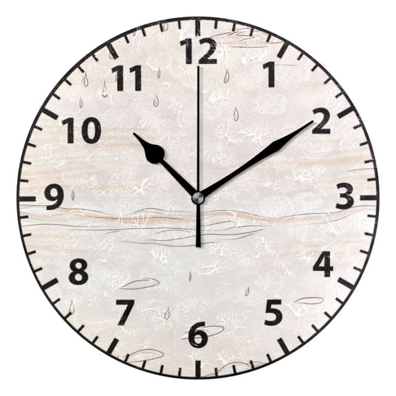 9.84in Ocean Waves and Rain PVC Canvas Wall and Table Clock with Canvas Texture, Black or Gold Hands