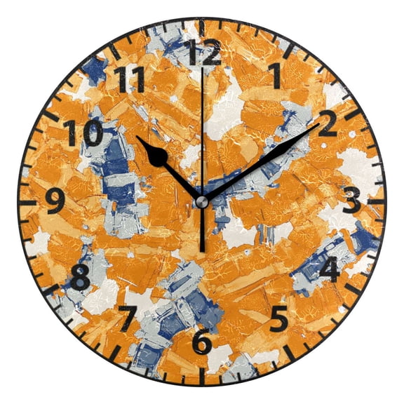 Orange Oil Paint Pattern Wall Clock Modern Small Clock Black Hands for Office, Home, Bedroom,School 9.84in