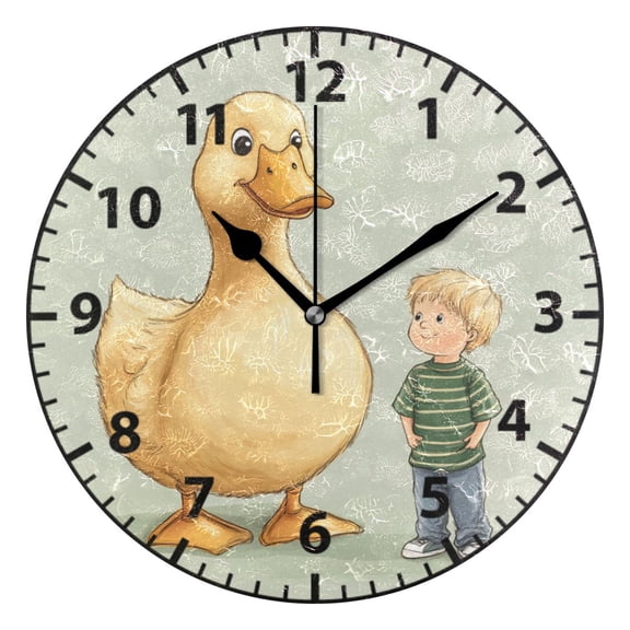 Oversized Yellow Duck Wall Clock Modern Small Clock Gold Hands for Office, Home, Bedroom,School 9.84in