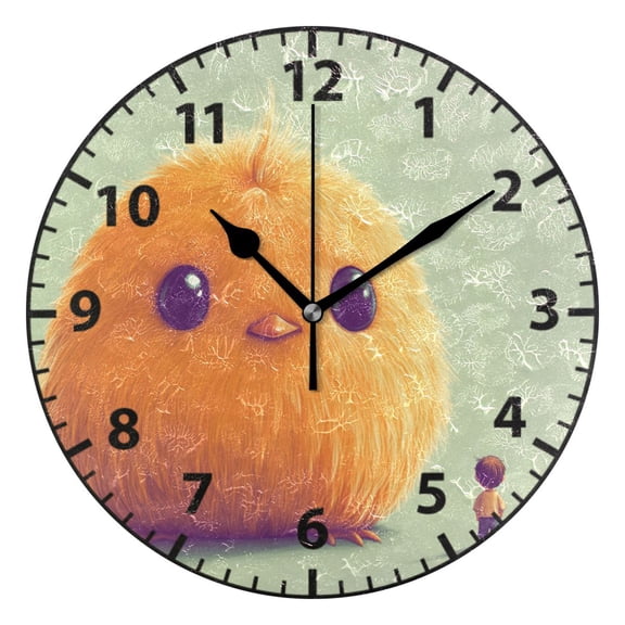 Oversized Yellow Duck and Children Wall Clock Modern Small Clock Gold Hands for Office, Home, Bedroom,School 9.84in