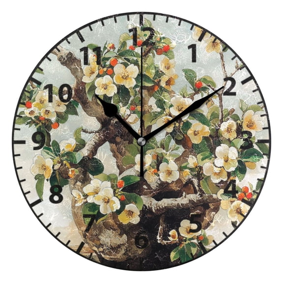 9.84in Painting Flowers PVC Canvas Wall and Table Clock with Canvas Texture, Black or Gold Hands