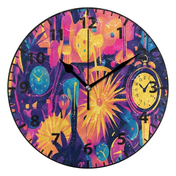 9.84in Party Festive Pattern PVC Canvas Wall and Table Clock with Canvas Texture, Black or Gold Hands