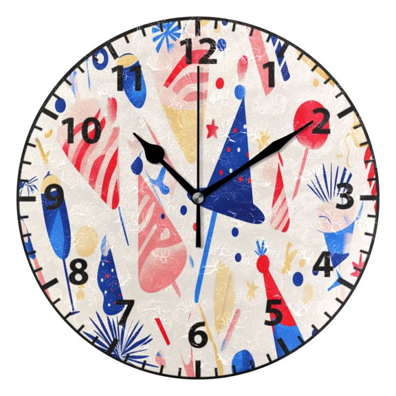 9.84in Party Themed Illustrations PVC Canvas Wall and Table Clock with Canvas Texture, Black or Gold Hands