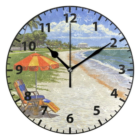 Peaceful Beach Pattern Wall Clock Modern Small Clock Gold Hands for Office, Home, Bedroom,School 9.84in