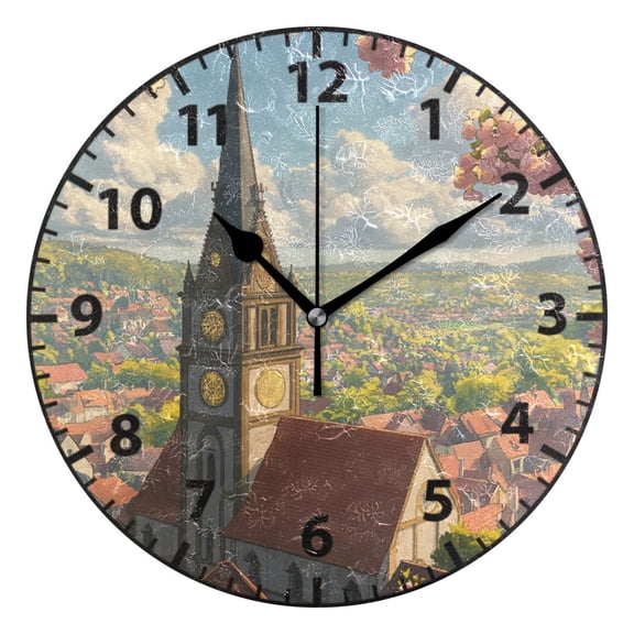 9.84in Peaceful Countryside PVC Canvas Wall and Table Clock with Canvas Texture, Black or Gold Hands