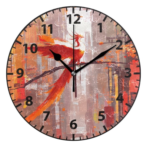 9.84in Phoenix on A Branch PVC Canvas Wall and Table Clock with Canvas Texture, Black or Gold Hands
