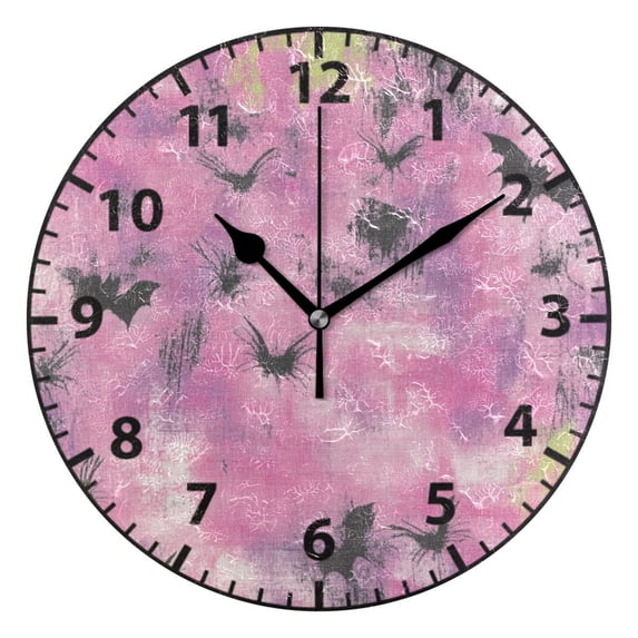 Pink Background Pattern Wall Clock Modern Small Clock Black Hands for Office, Home, Bedroom,School 9.84in