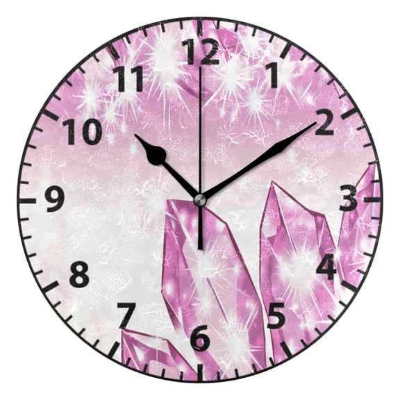 Pink Crystals Wall Clock Modern Small Clock Black Hands for Office, Home, Bedroom,School 9.84in
