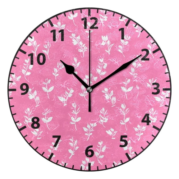 9.84in Pink Patterned Grass PVC Canvas Wall and Table Clock with Canvas Texture, Black or Gold Hands