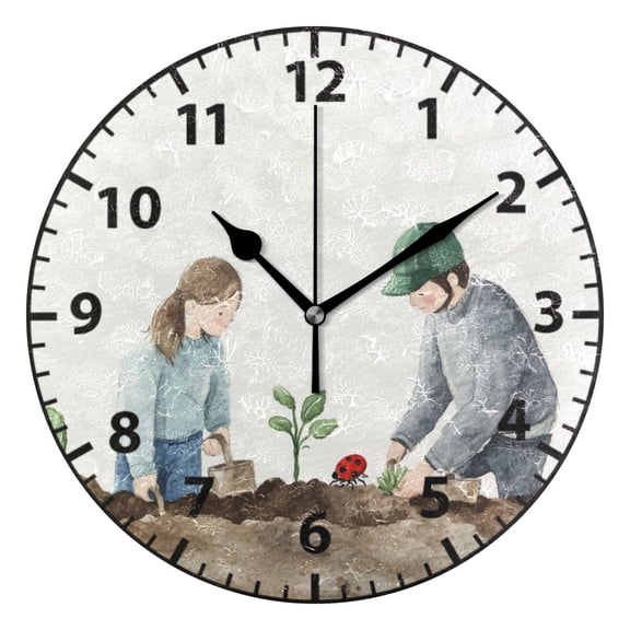9.84in Planting Flowers PVC Canvas Wall and Table Clock with Canvas Texture, Black or Gold Hands