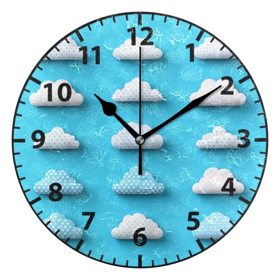 9.84in Polka Dot Clouds PVC Canvas Wall and Table Clock with Canvas Texture, Black or Gold Hands
