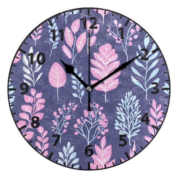 9.84in Psychedelic Leaves Pattern PVC Canvas Wall and Table Clock with Canvas Texture, Black or Gold Hands