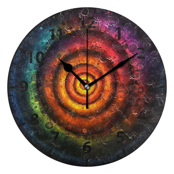 9.84in Psychedelic Pattern PVC Canvas Wall and Table Clock with Canvas Texture, Black or Gold Hands