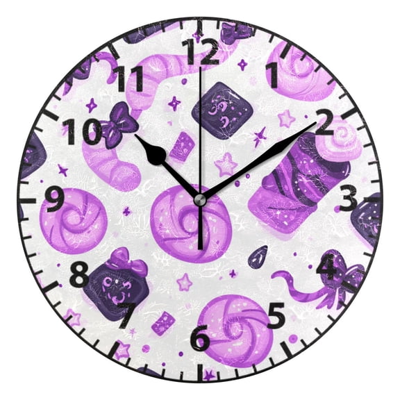 9.84in Purple Candy Pattern PVC Canvas Wall and Table Clock with Canvas Texture, Black or Gold Hands
