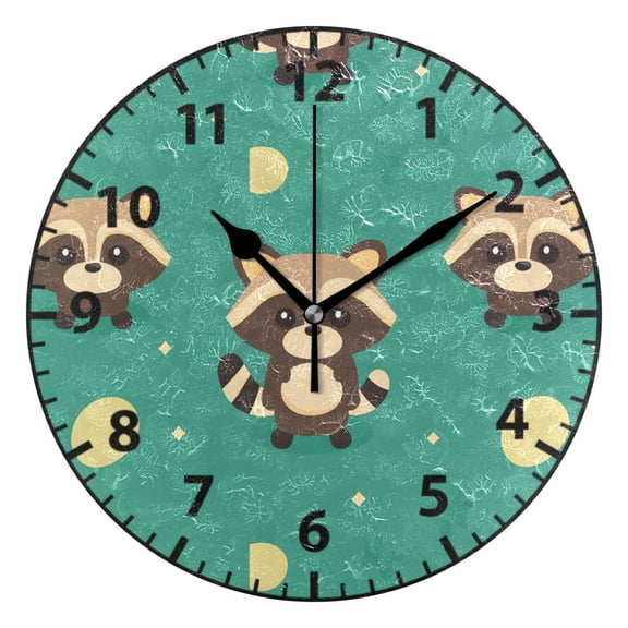 9.84in Raccoon Repeat Pattern PVC Canvas Wall and Table Clock with Canvas Texture, Black or Gold Hands