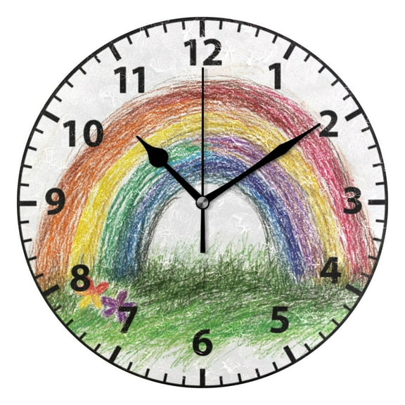 9.84in Rainbow PVC Canvas Wall and Table Clock with Canvas Texture, Black or Gold Hands