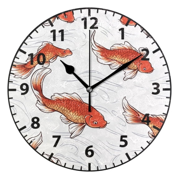 9.84in Red Fish on White PVC Canvas Wall and Table Clock with Canvas Texture, Black or Gold Hands