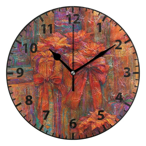 9.84in Red Gifts Pattern PVC Canvas Wall and Table Clock with Canvas Texture, Black or Gold Hands