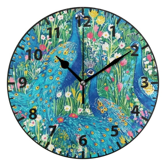 9.84in Regal Peacocks PVC Canvas Wall and Table Clock with Canvas Texture, Black or Gold Hands