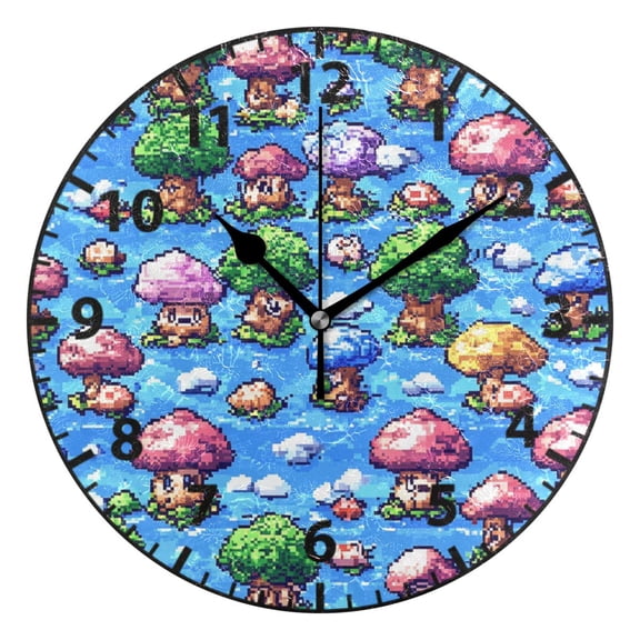 Retro Game Pattern Wall Clock Modern Small Clock Black Hands for Office, Home, Bedroom,School 9.84in