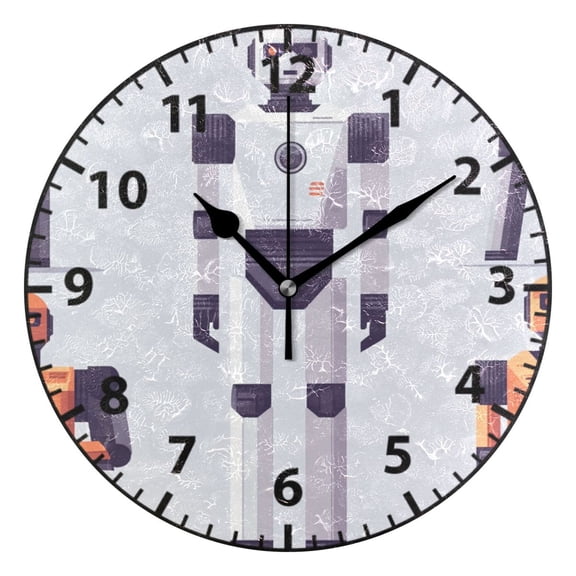 9.84in Robots PVC Canvas Wall and Table Clock with Canvas Texture, Black or Gold Hands