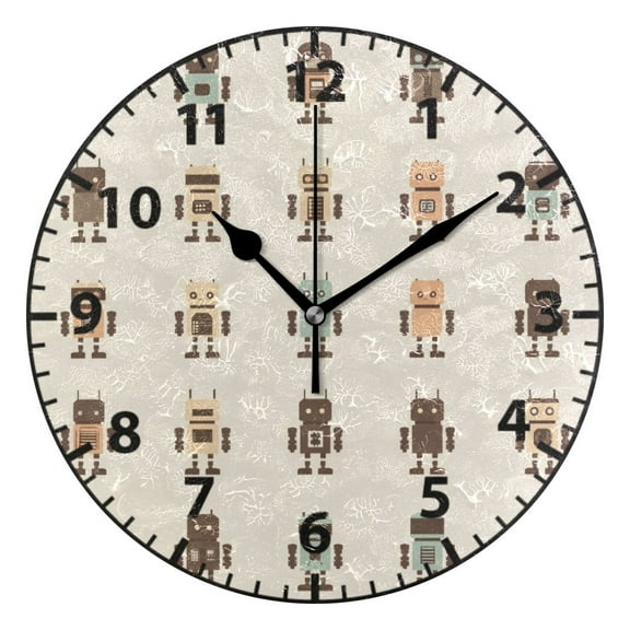 Robots Pattern Wall Clock Modern Small Clock Gold Hands for Office, Home, Bedroom,School 9.84in