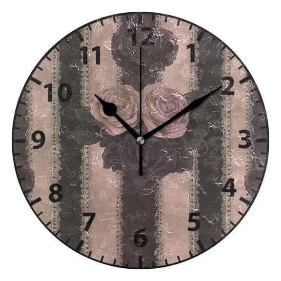 Rose Pattern Wall Clock Modern Small Clock Gold Hands for Office, Home, Bedroom,School 9.84in