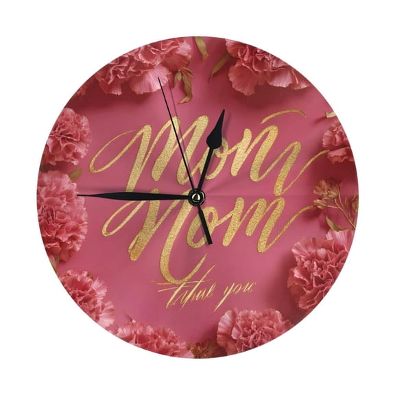 9.84in Round Wall Clock Frameless No Glass Silent Non-Ticking Pvc Board Stand For Tabletop Or Wall Kitchen Living Room Office Bedroom Carnation Mom Thank You2
