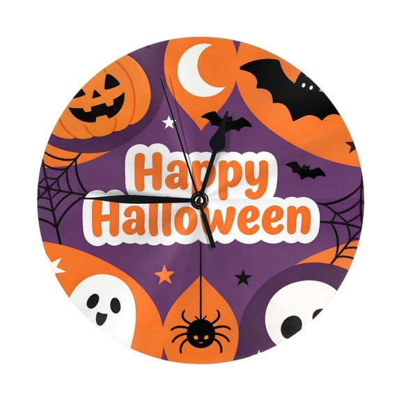9.84in Round Wall Clock Frameless No Glass Silent Non-Ticking Pvc Board Stand For Tabletop Or Wall Kitchen Living Room Office Bedroom Happy Halloween Theme (8)