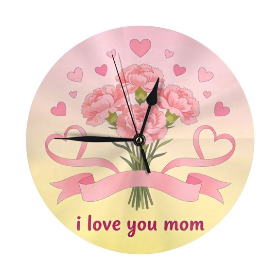 9.84in Round Wall Clock Frameless No Glass Silent Non-Ticking Pvc Board Stand For Tabletop Or Wall Kitchen Living Room Office Bedroom Happy Mother'S Day I Love You Mom