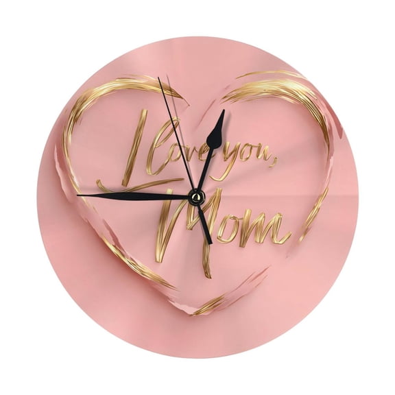 9.84in Round Wall Clock Frameless No Glass Silent Non-Ticking Pvc Board Stand For Tabletop Or Wall Kitchen Living Room Office Bedroom Heart I Love You Mom