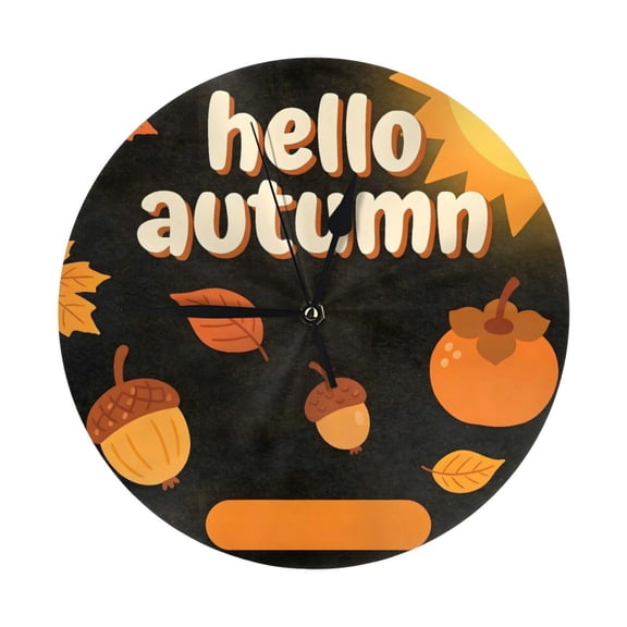 9.84in Round Wall Clock Frameless No Glass Silent Non-Ticking Pvc Board Stand For Tabletop Or Wall Kitchen Living Room Office Bedroom Hello Autumn Theme (1)